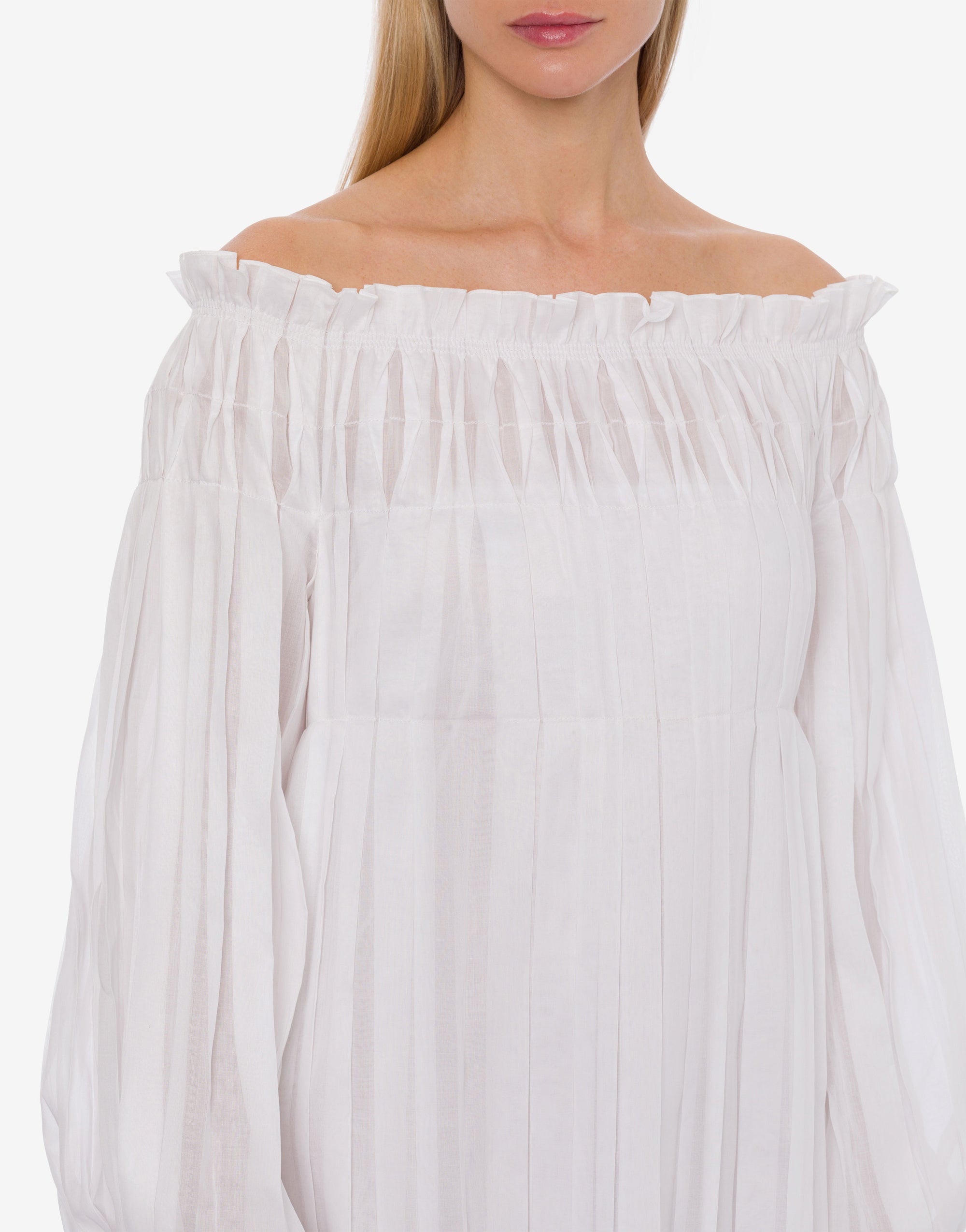 Robe longue en coton plissé - White