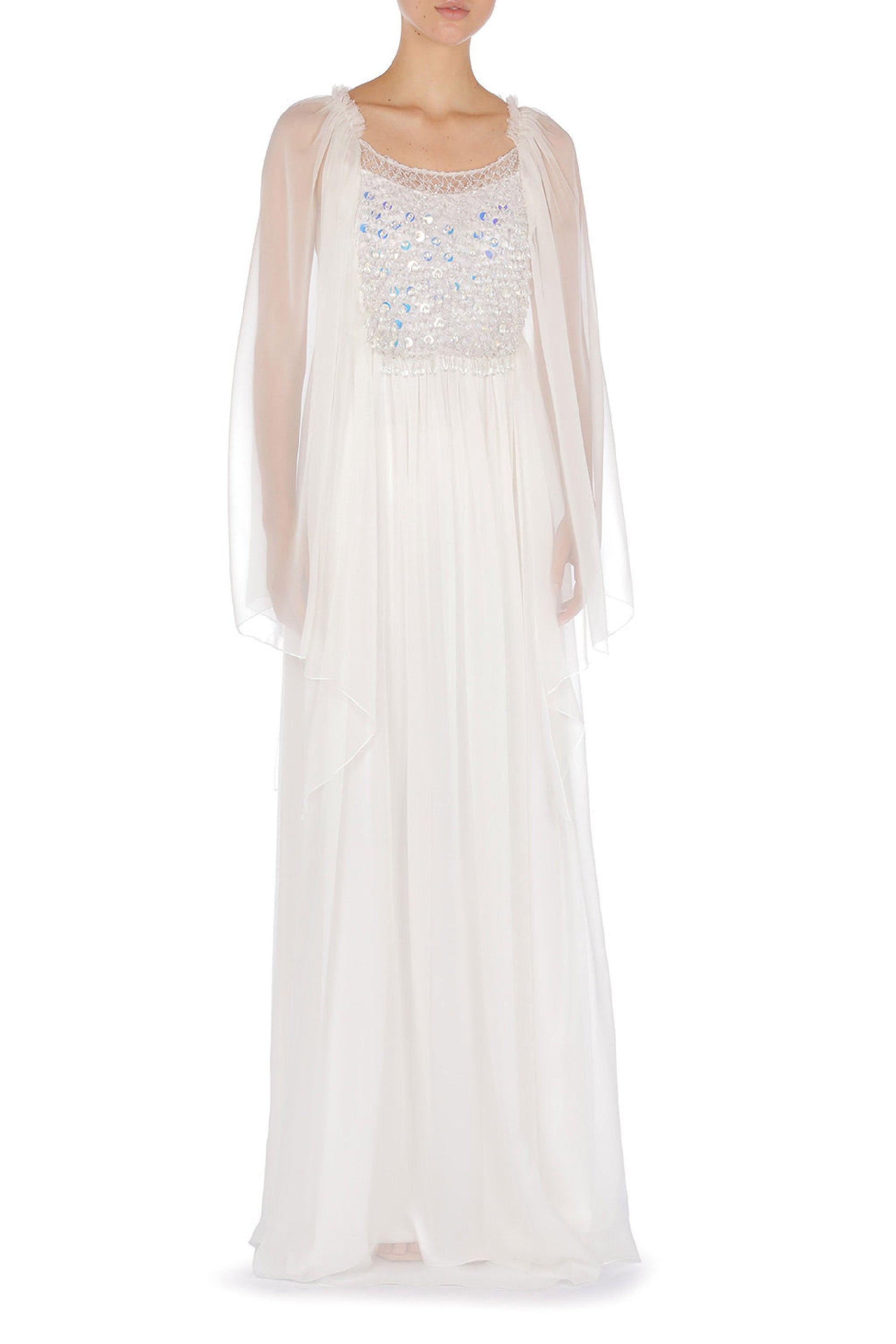 Robe longue en soie avec broderie - White