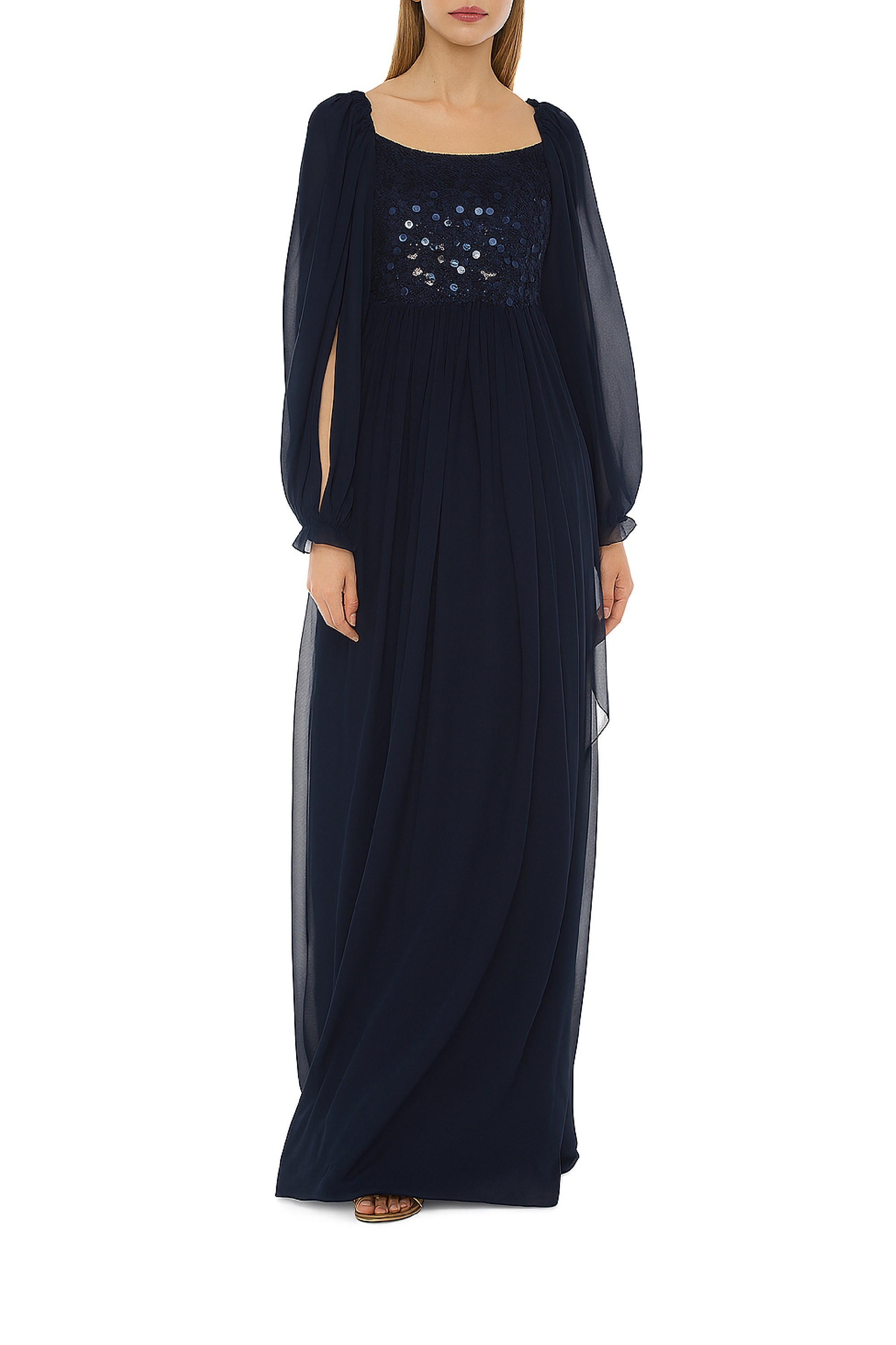 Robe longue en soie avec broderie - Blue