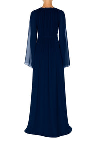 Robe longue en soie avec broderie - Blue