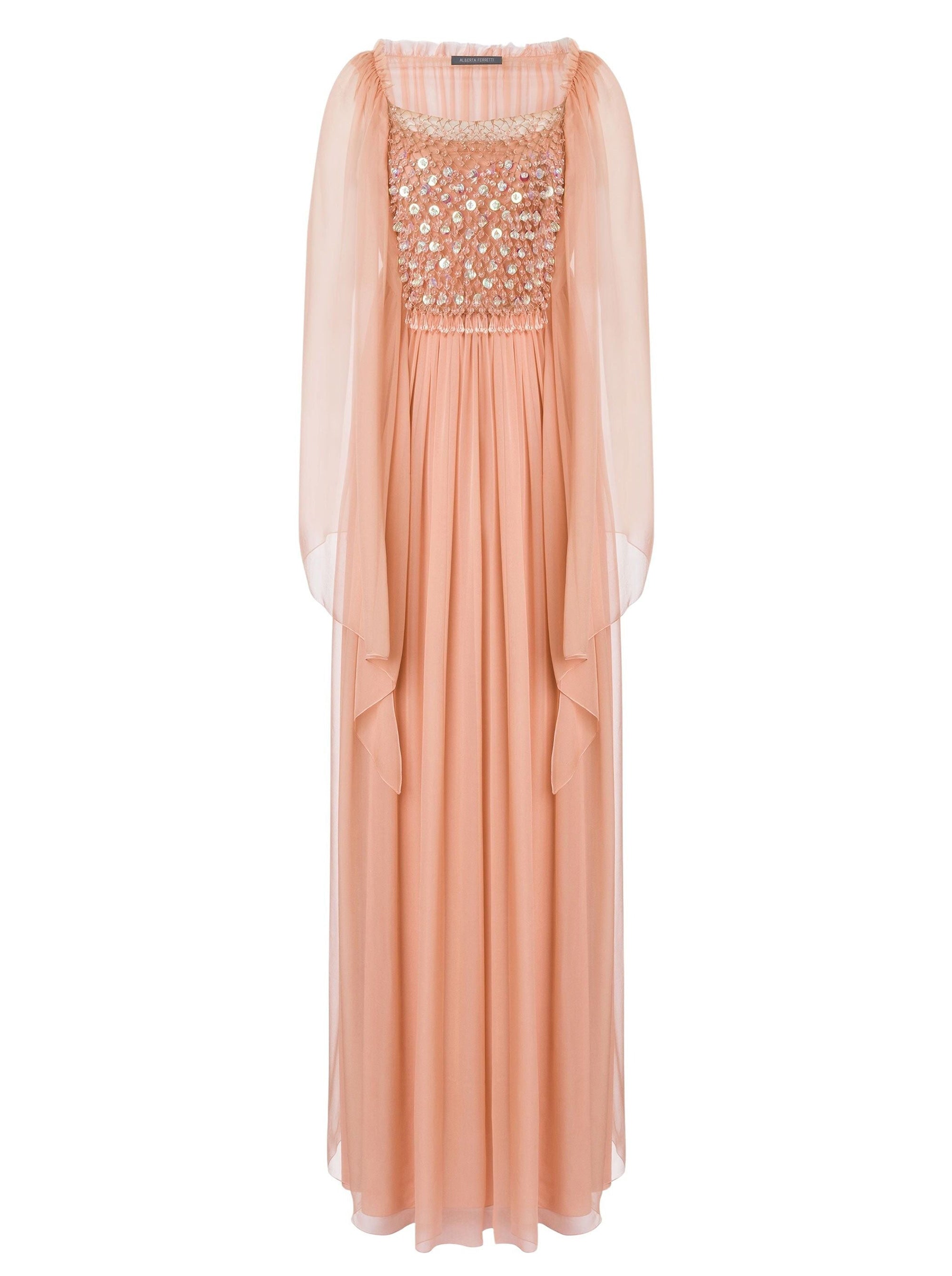 Robe longue en soie avec broderie - Pink