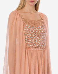 Robe longue en soie avec broderie - Pink