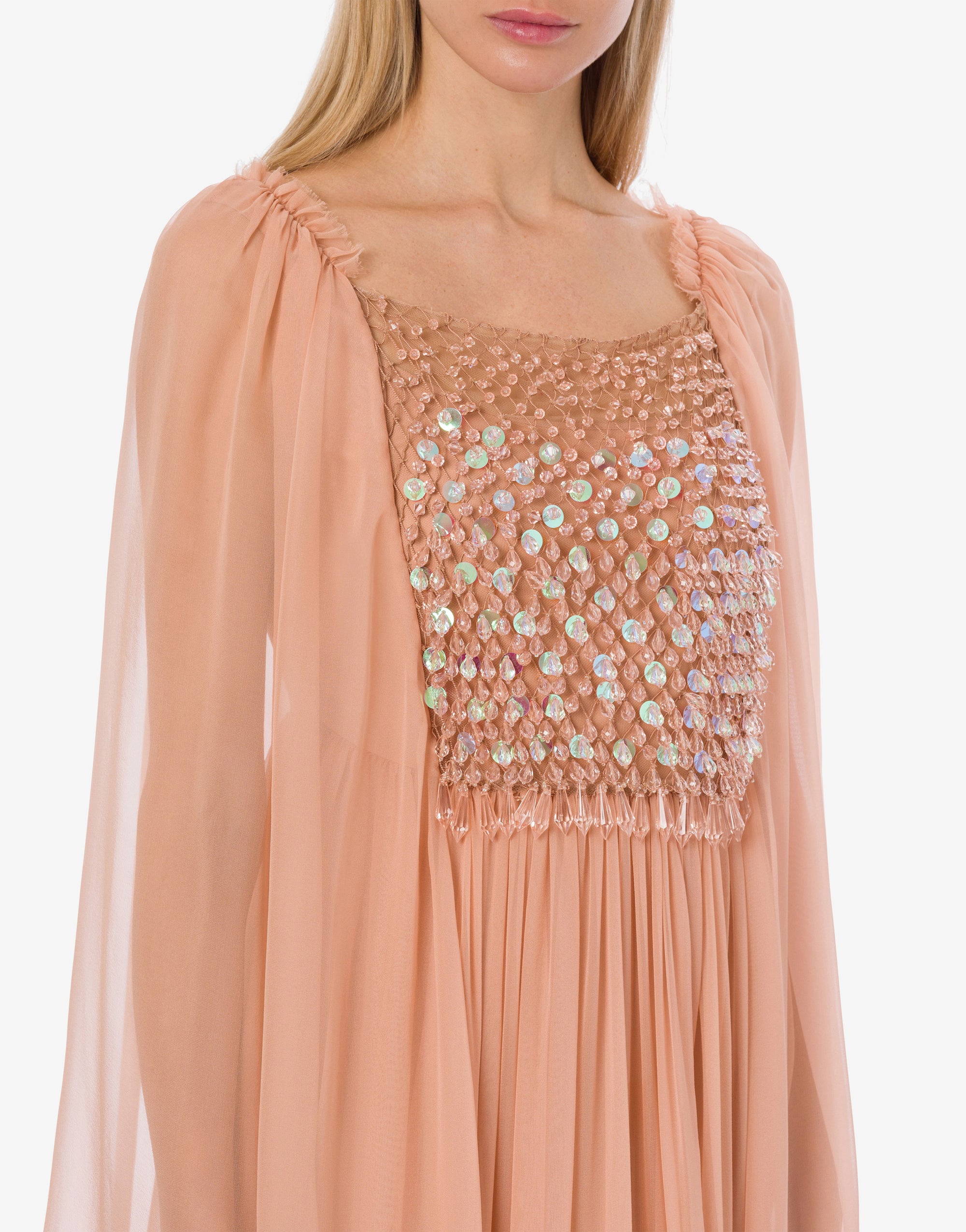 Robe longue en soie avec broderie - Pink