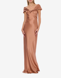 Satin maxi dress with train - Pink