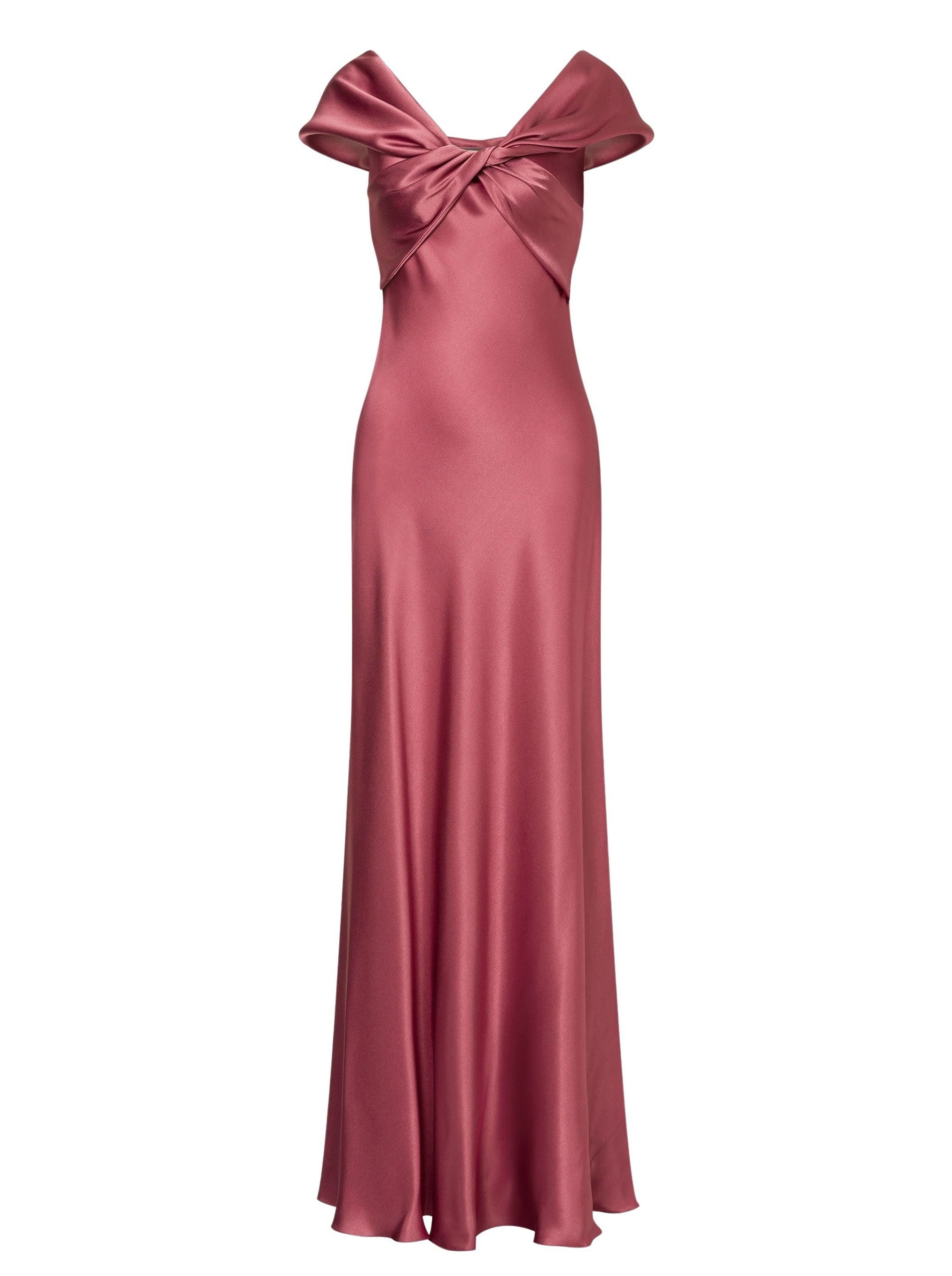 Satin maxi dress with train - Pink