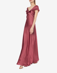 Satin maxi dress with train - Pink