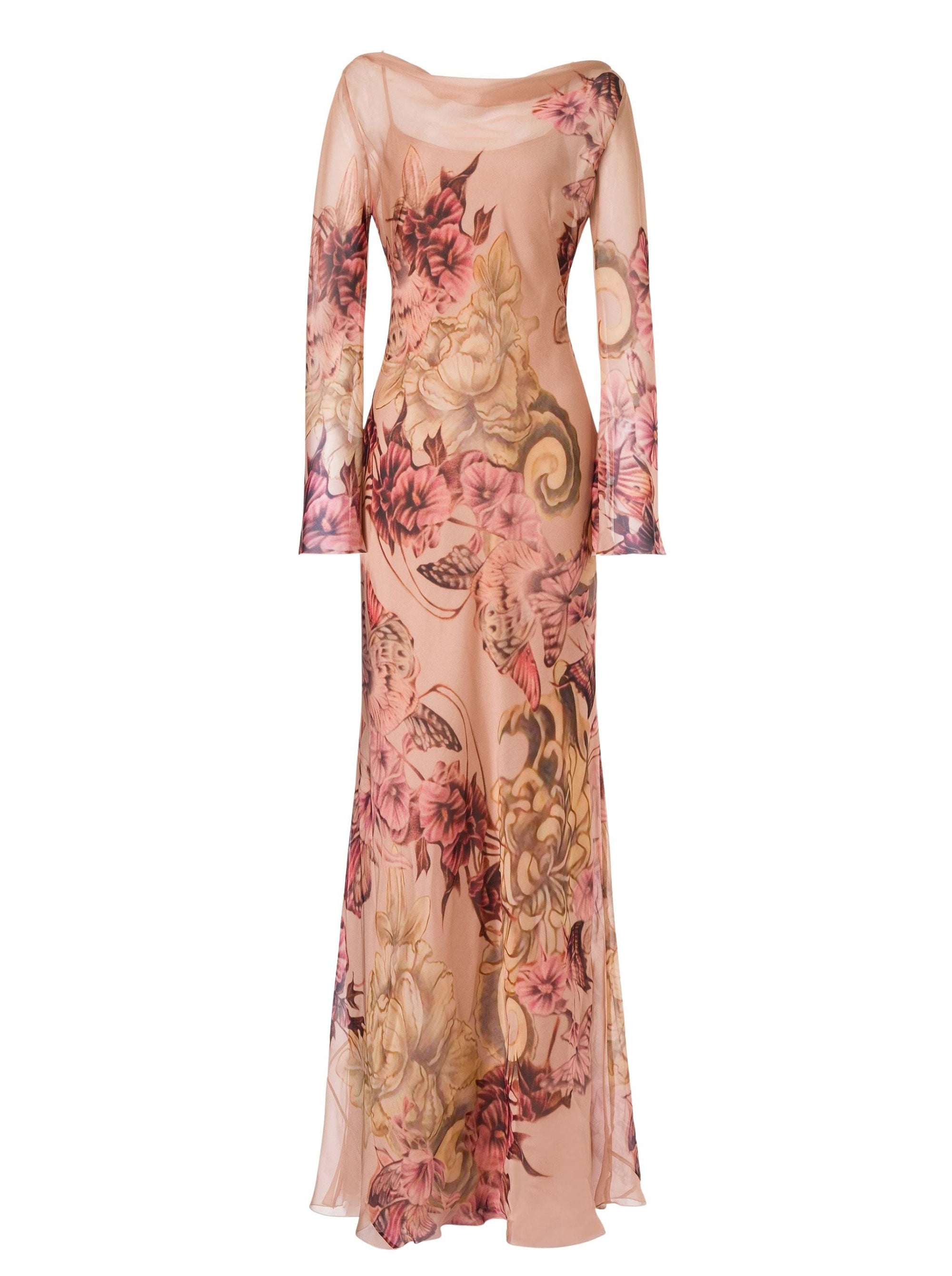 Robe longue en soie à imprimé tatouage - Pink & Powder