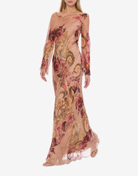 Robe longue en soie à imprimé tatouage - Pink & Powder