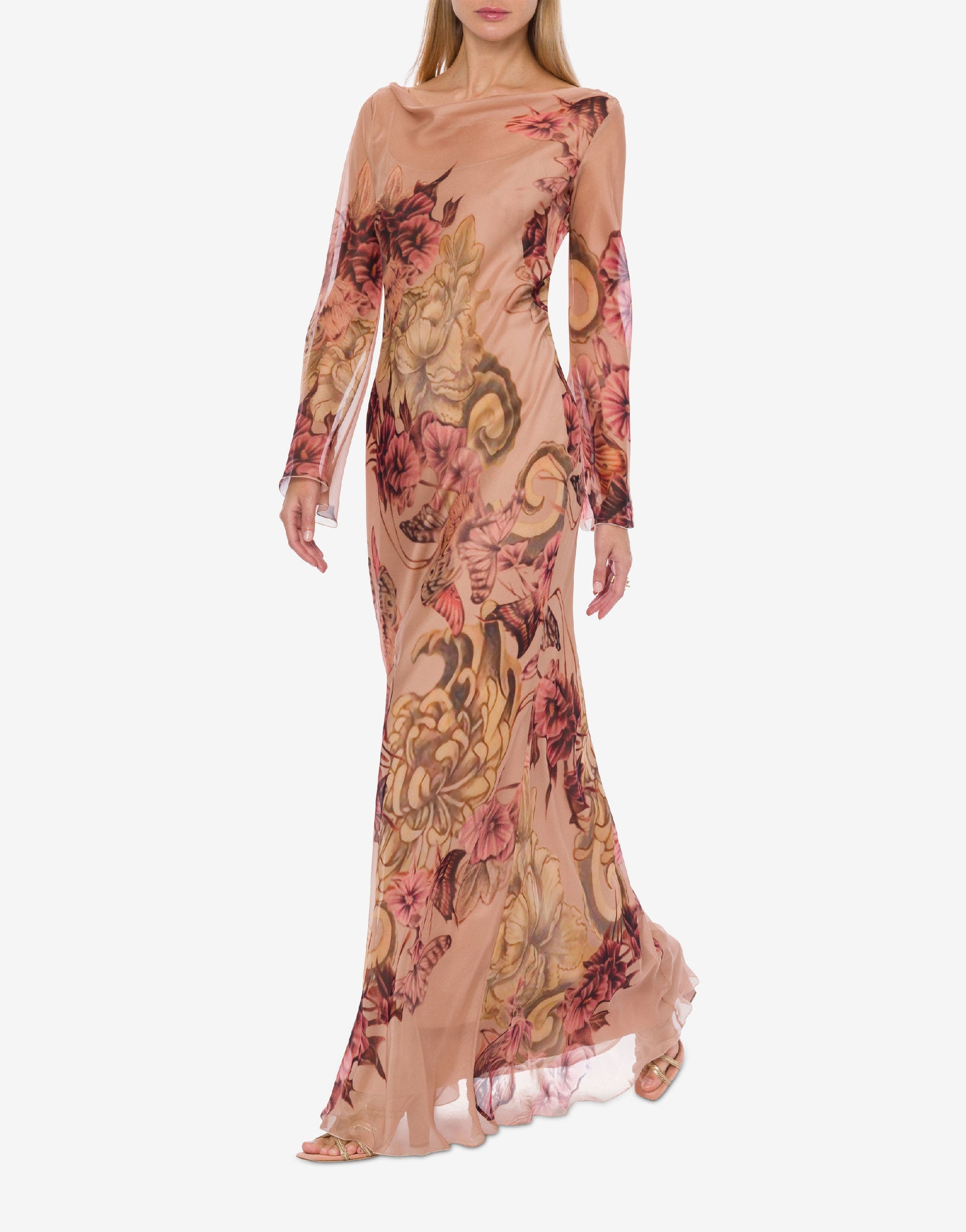 Robe longue en soie à imprimé tatouage - Pink & Powder