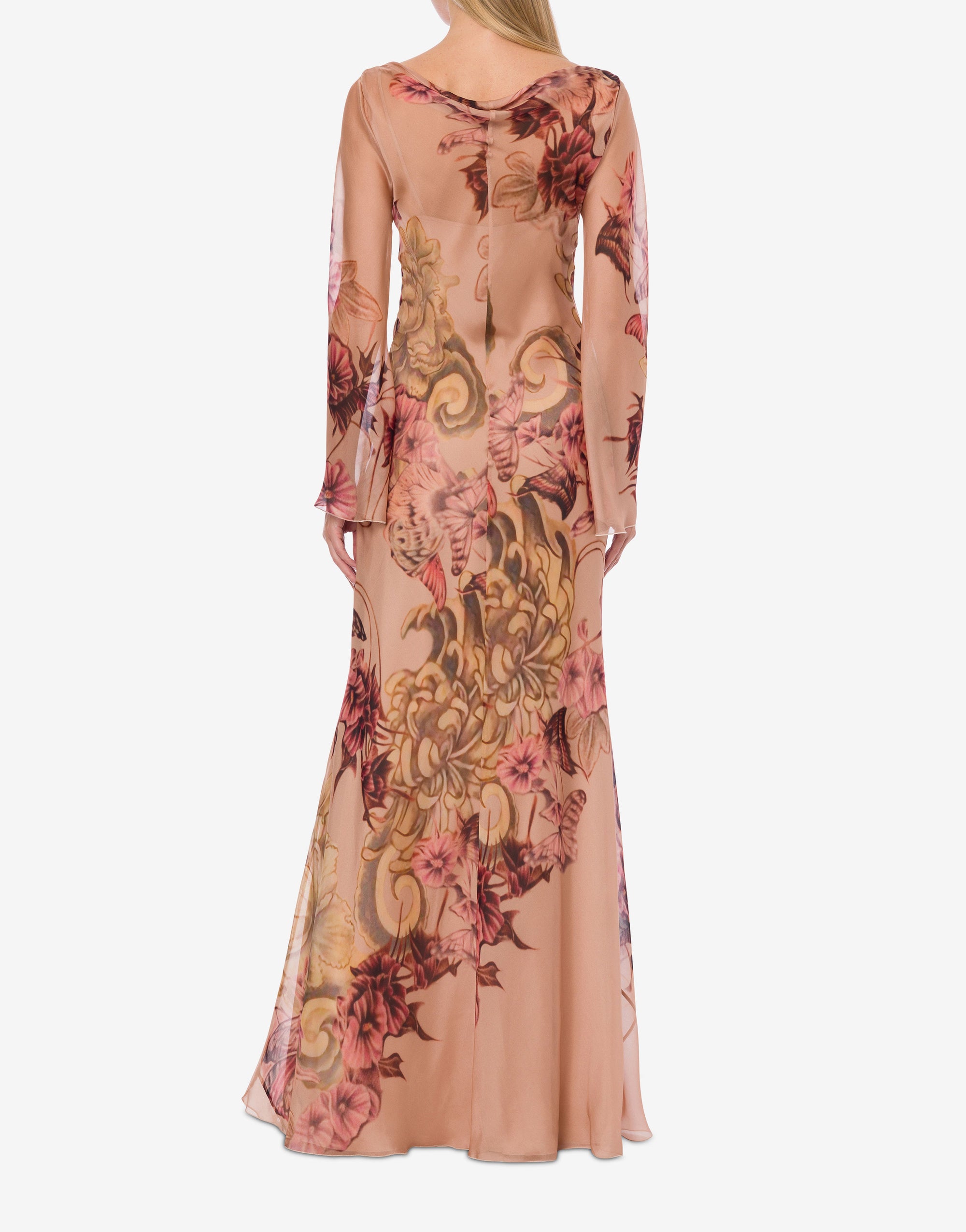 Robe longue en soie à imprimé tatouage - Pink & Powder