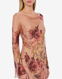 Robe longue en soie à imprimé tatouage - Pink & Powder
