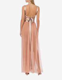 Robe longue en satin et mousseline avec rubans - Pink