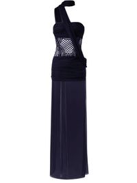 Robe longue en mousseline et macramé avec écharpe - Blue