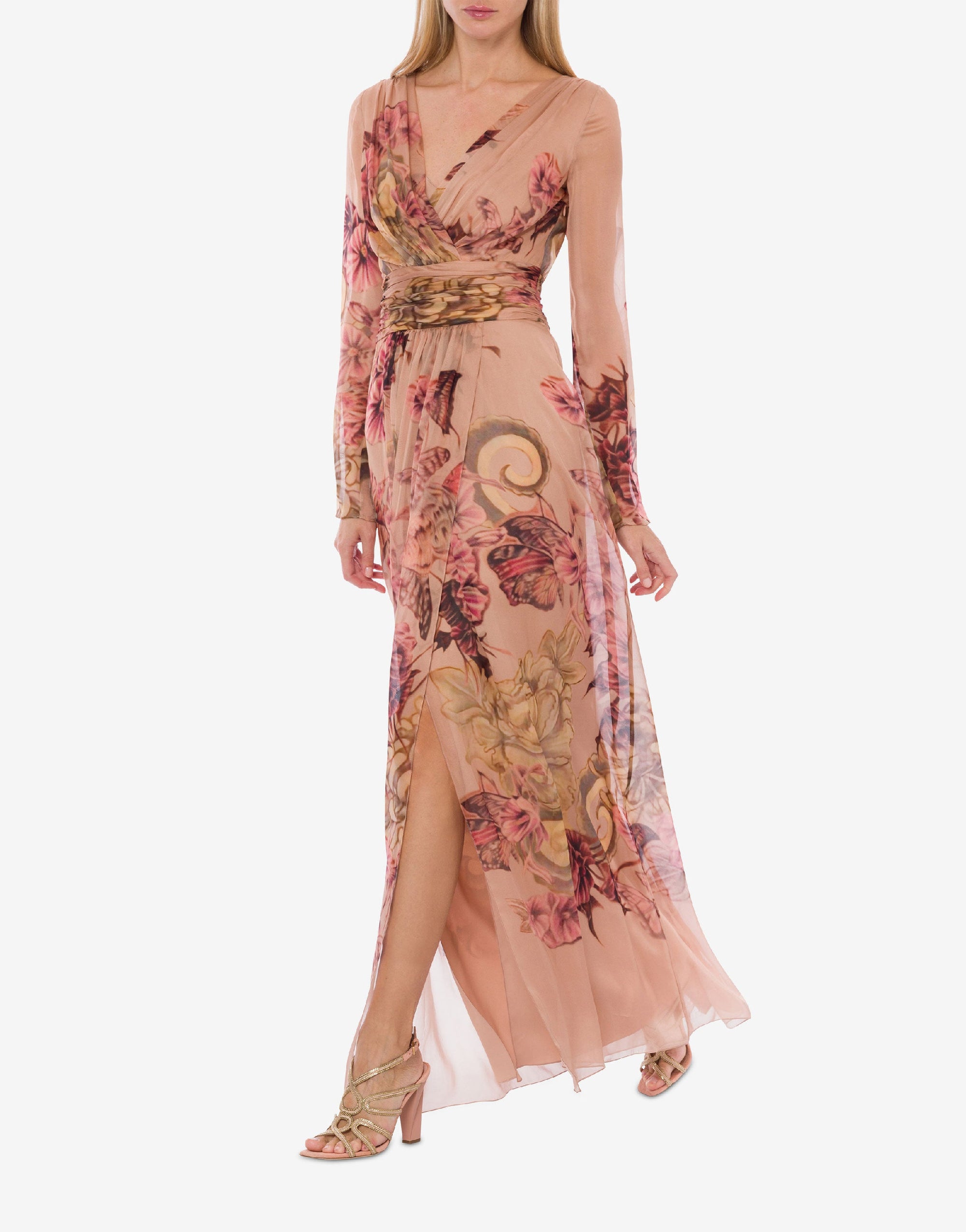 Tattoo print silk maxi dress - Pink & Powder