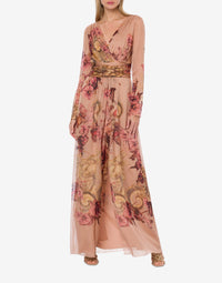 Tattoo print silk maxi dress - Pink & Powder