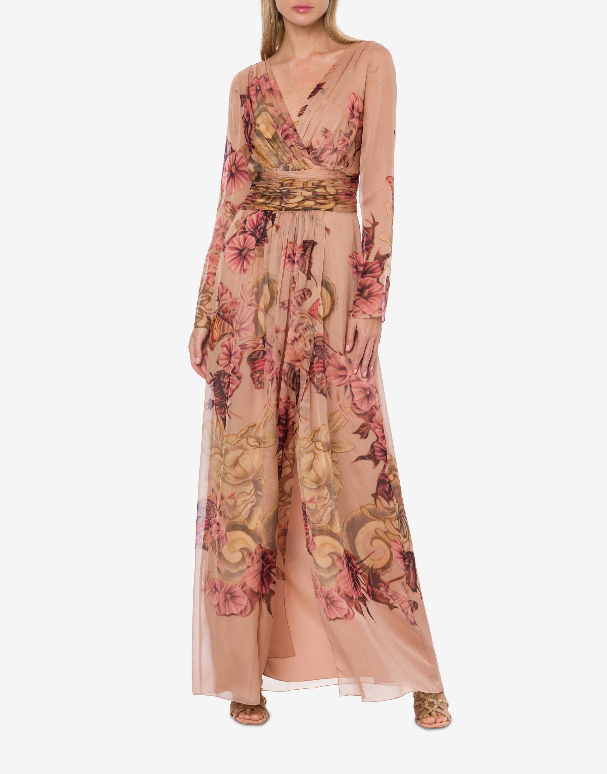 Tattoo print silk maxi dress - Pink & Powder