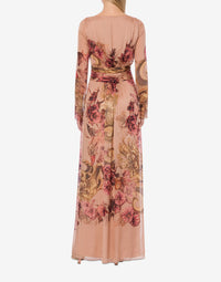 Tattoo print silk maxi dress - Pink & Powder