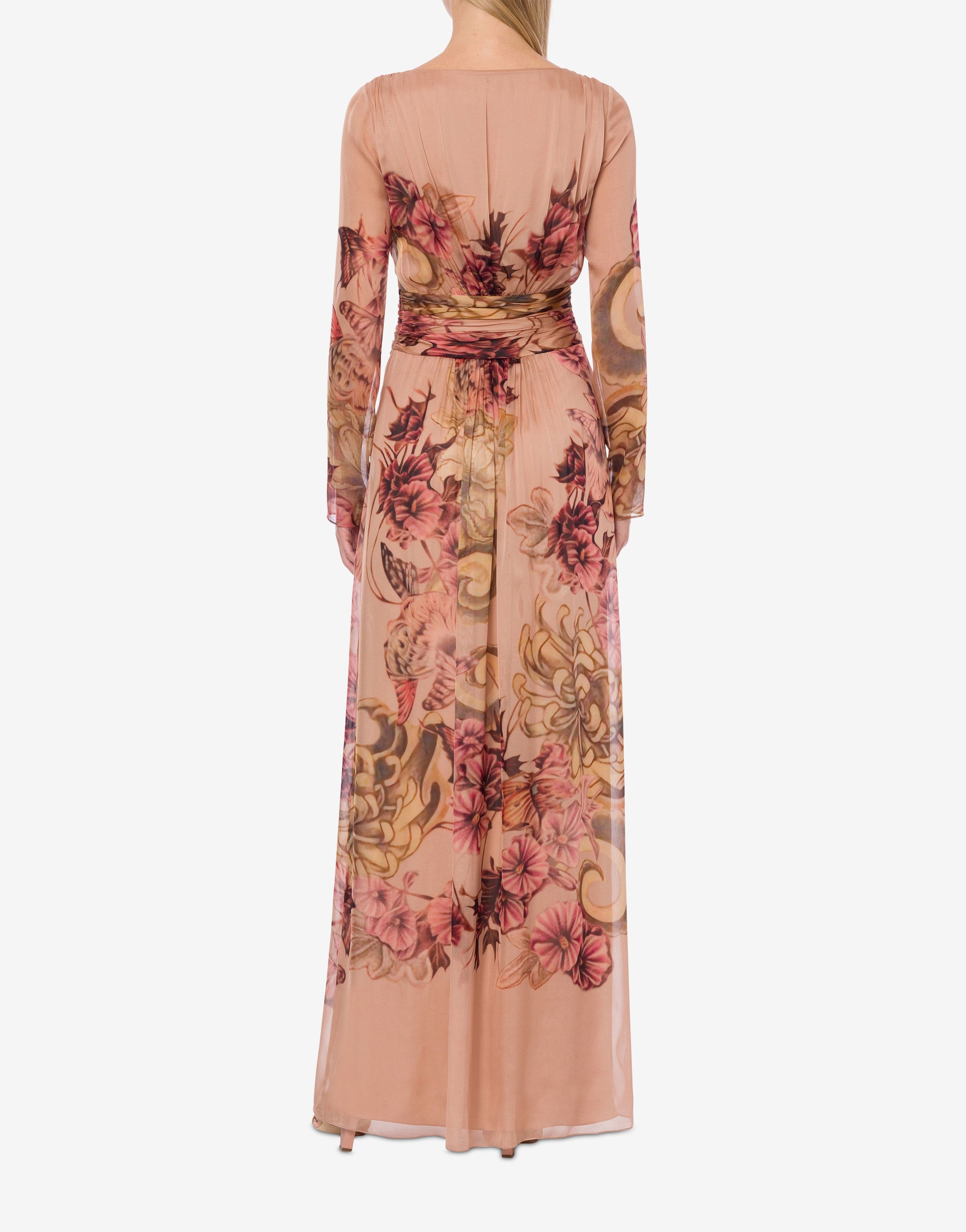 Tattoo print silk maxi dress - Pink & Powder