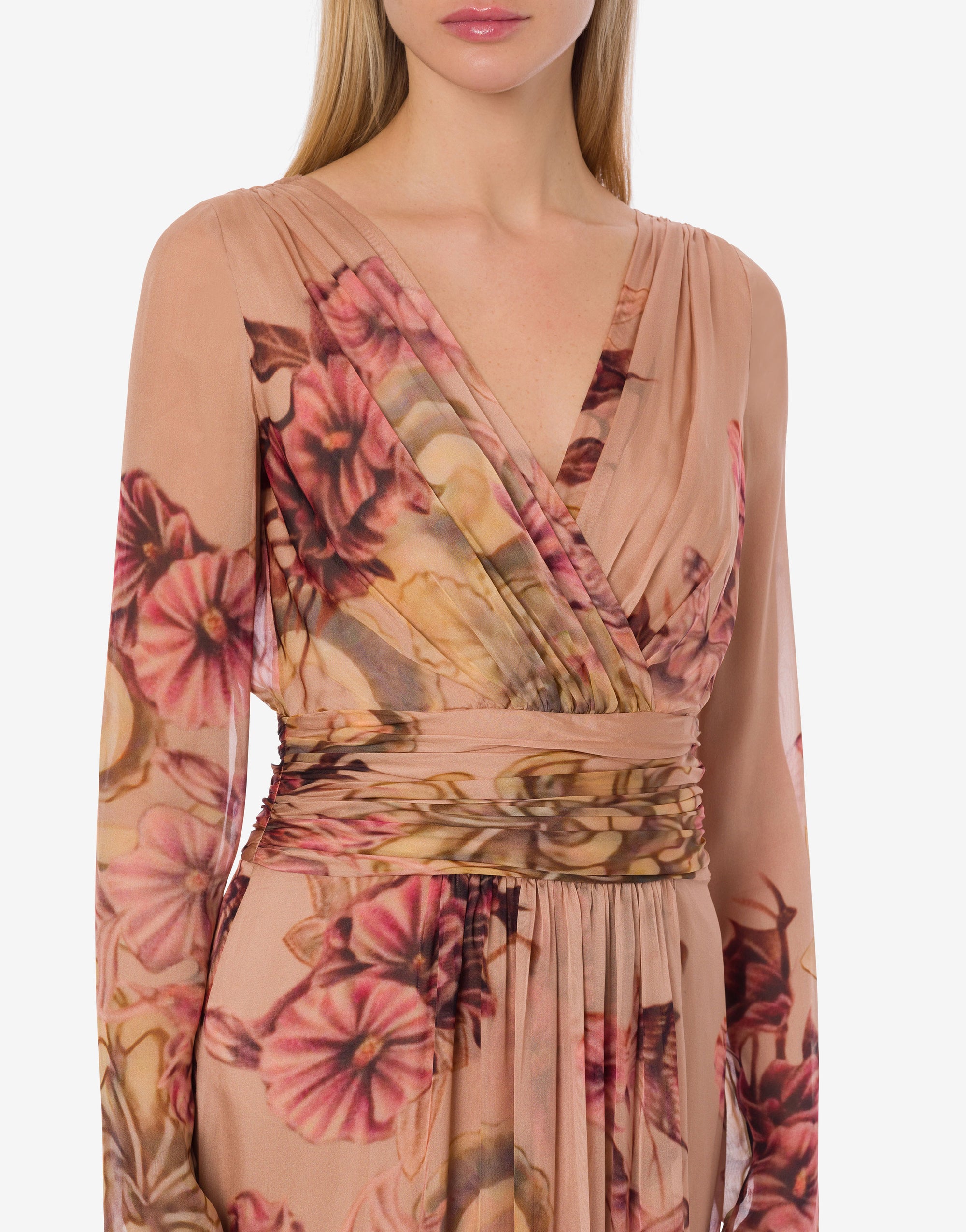 Tattoo print silk maxi dress - Pink & Powder