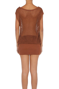 Robe courte en maille ajourée - Brown