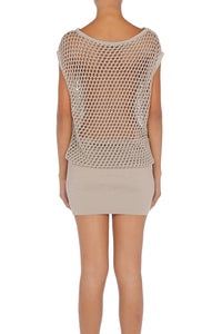 Short openwork dress - Beige