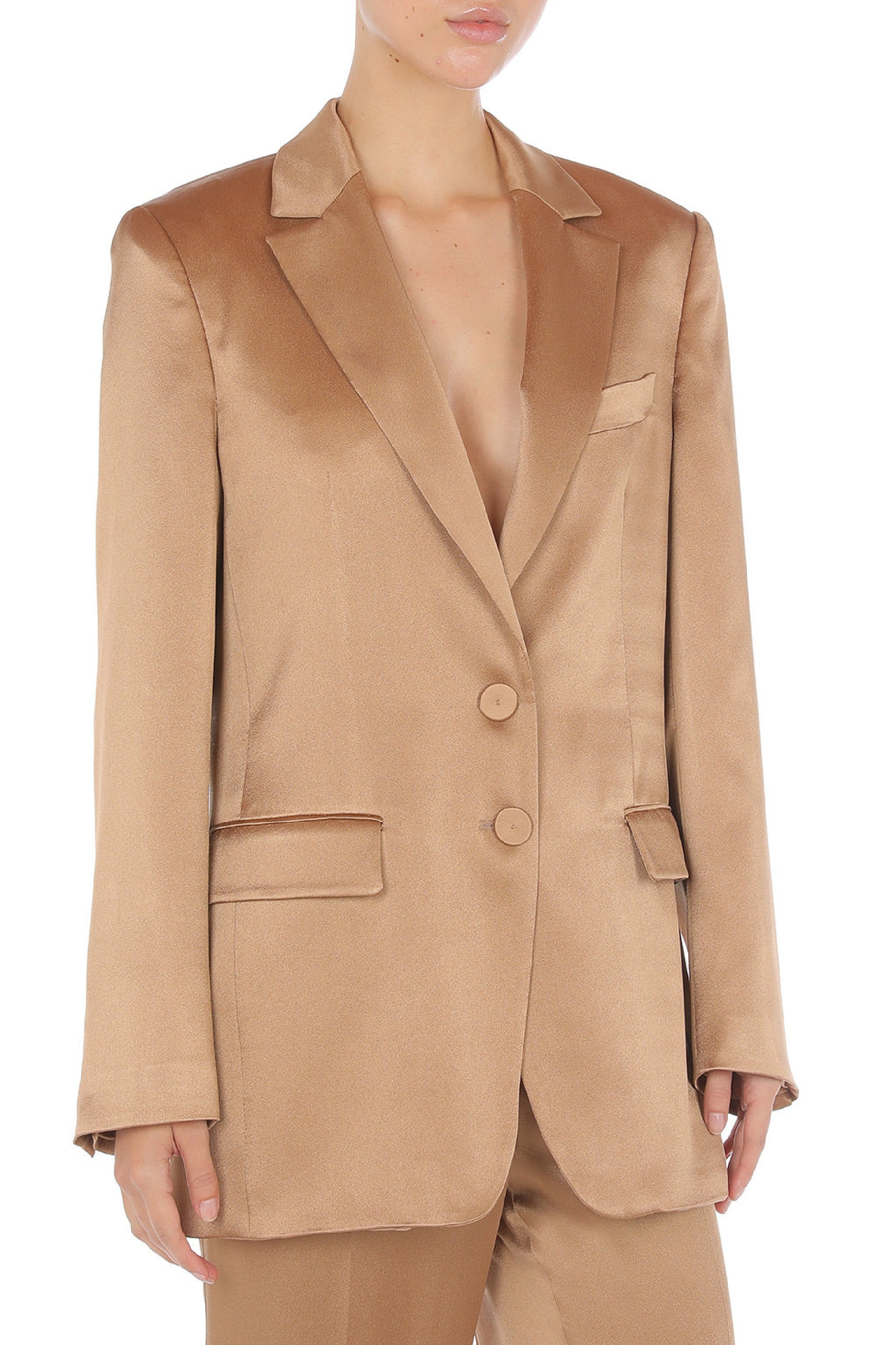Blazer à coupe structurée en soie mélangé - Beige & Brown