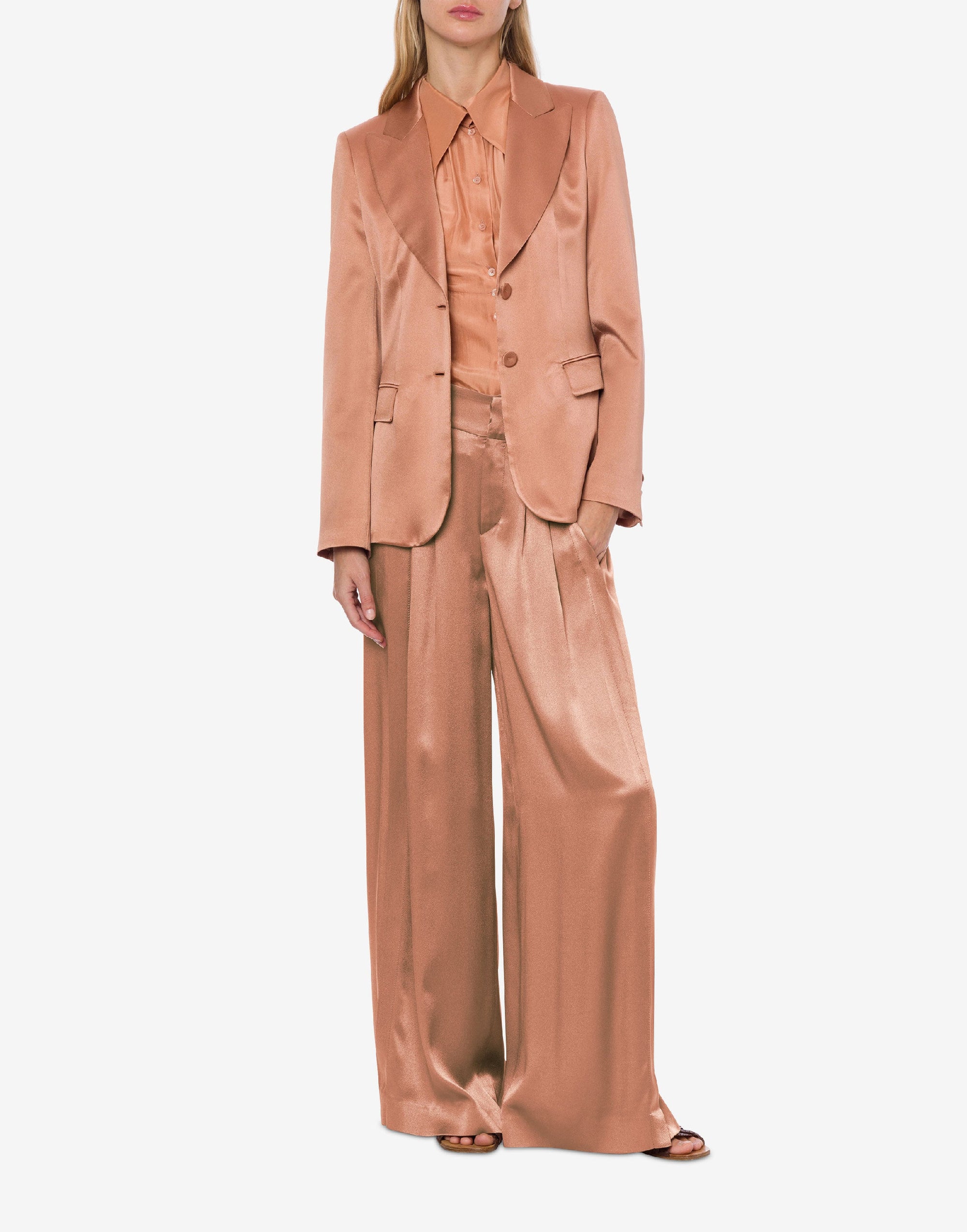Veste à simple boutonnage en satin - Pink