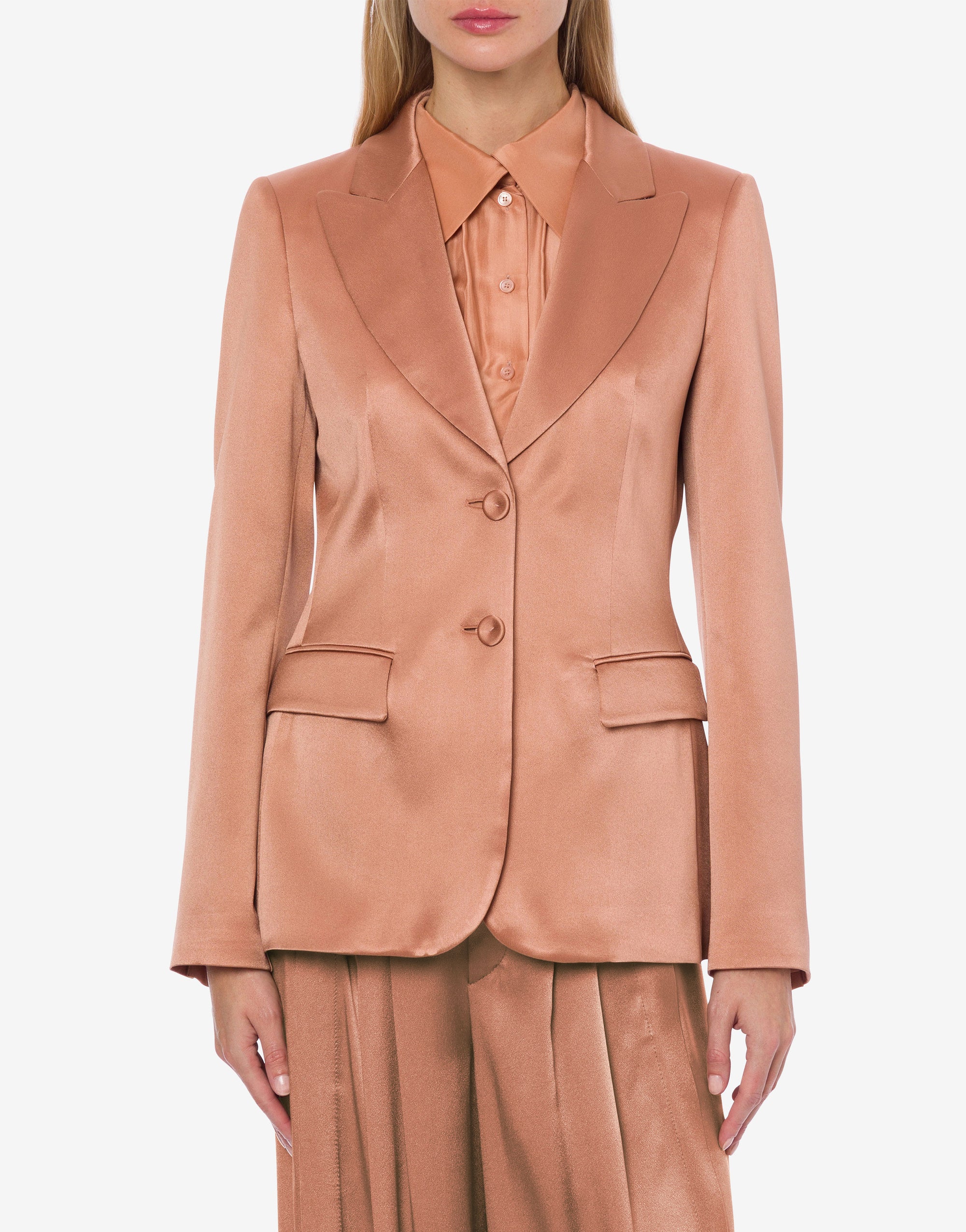 Veste à simple boutonnage en satin - Pink