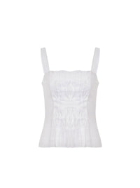 Top en voile de coton organza avec plis - White