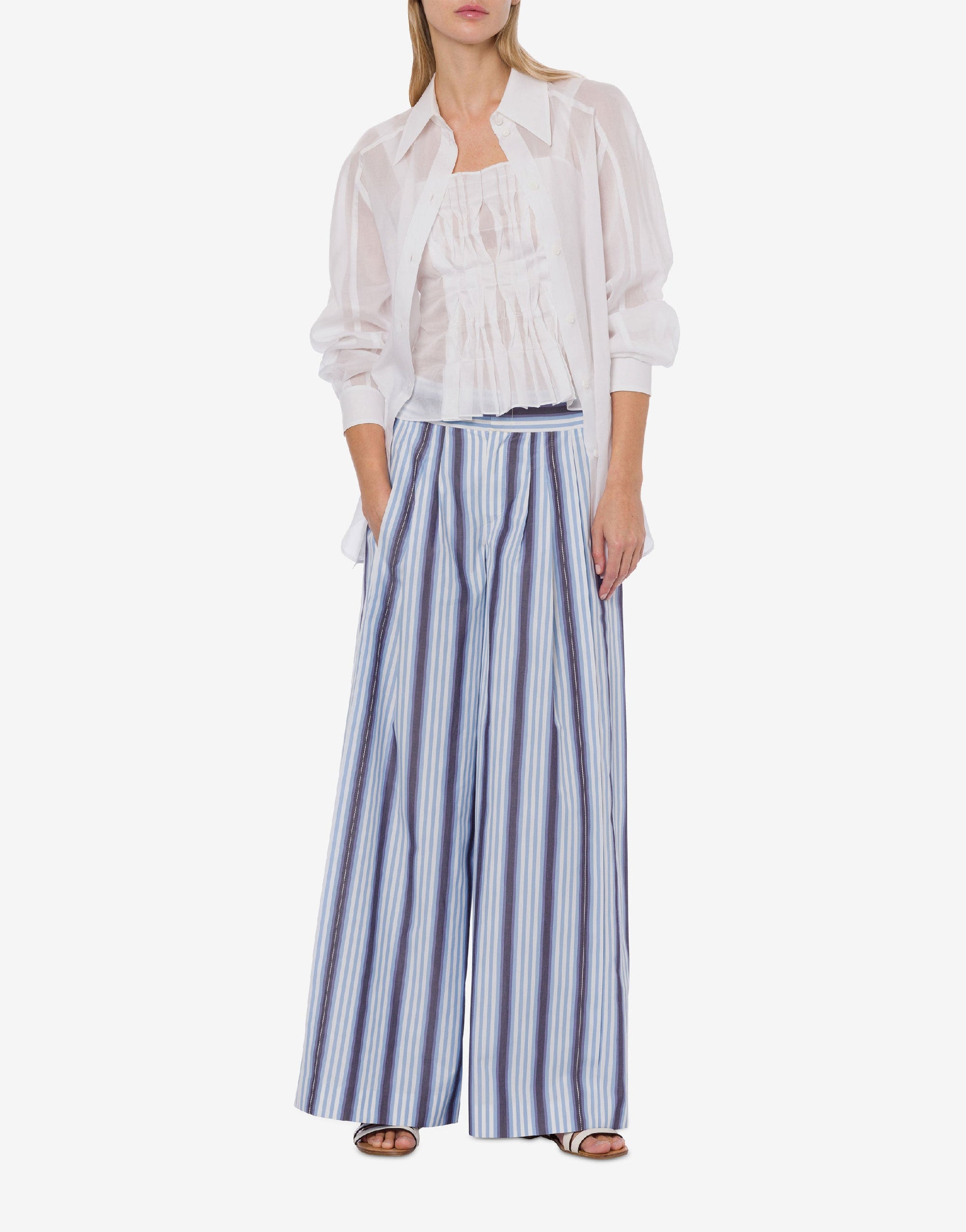 Top en voile de coton organza avec plis - White