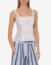 Top en voile de coton organza avec plis - White