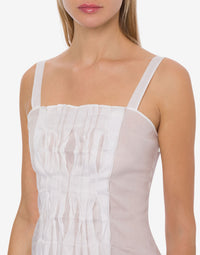 Top en voile de coton organza avec plis - White