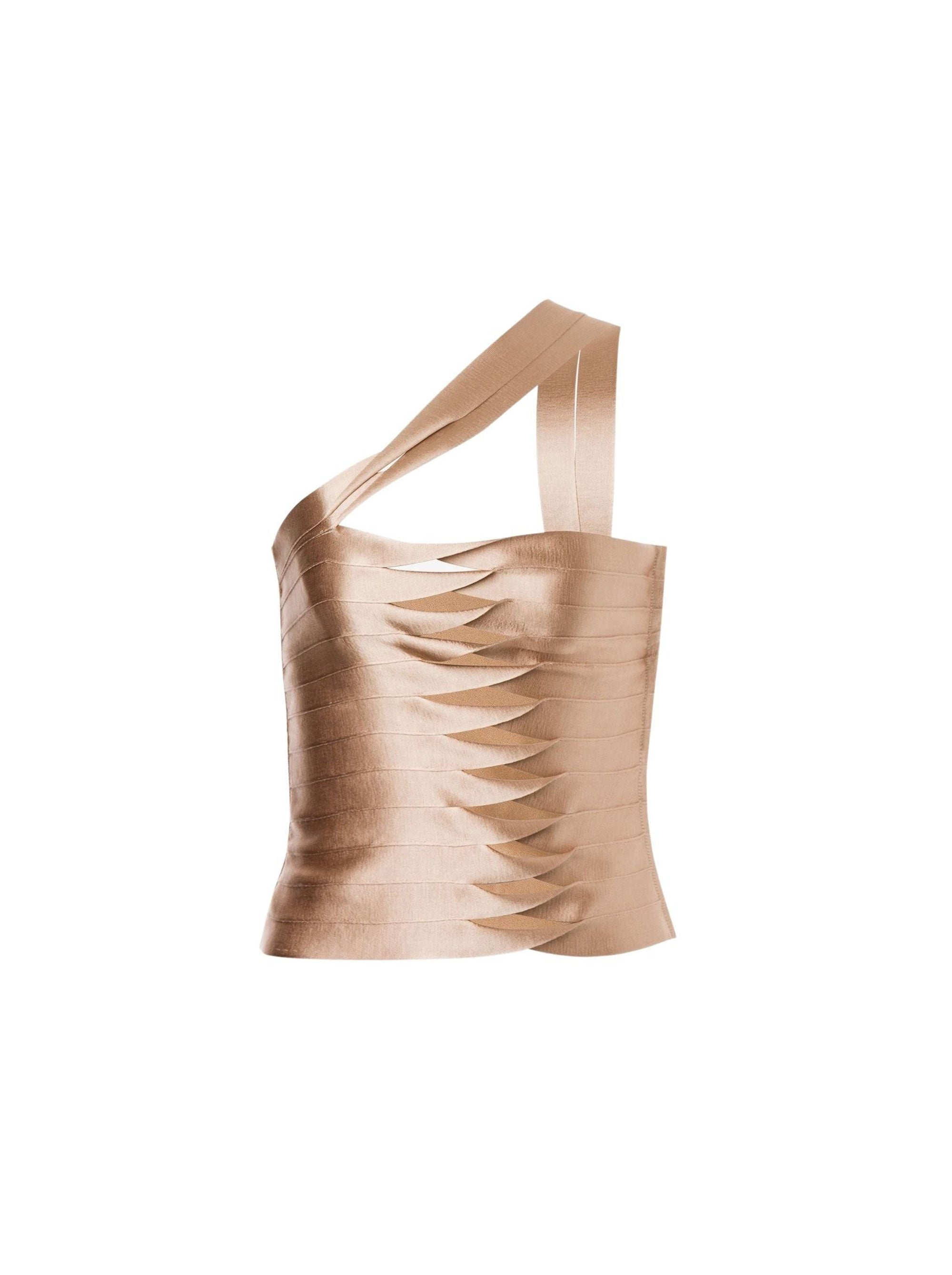 Top à une épaule en satin - Beige