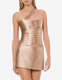 Top à une épaule en satin - Beige