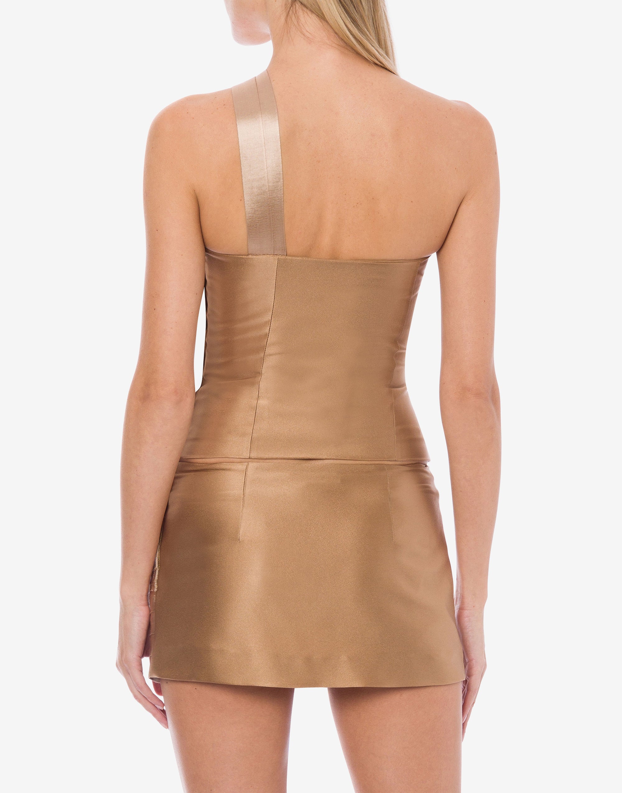 Top à une épaule en satin - Beige