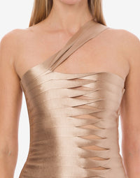 Top à une épaule en satin - Beige