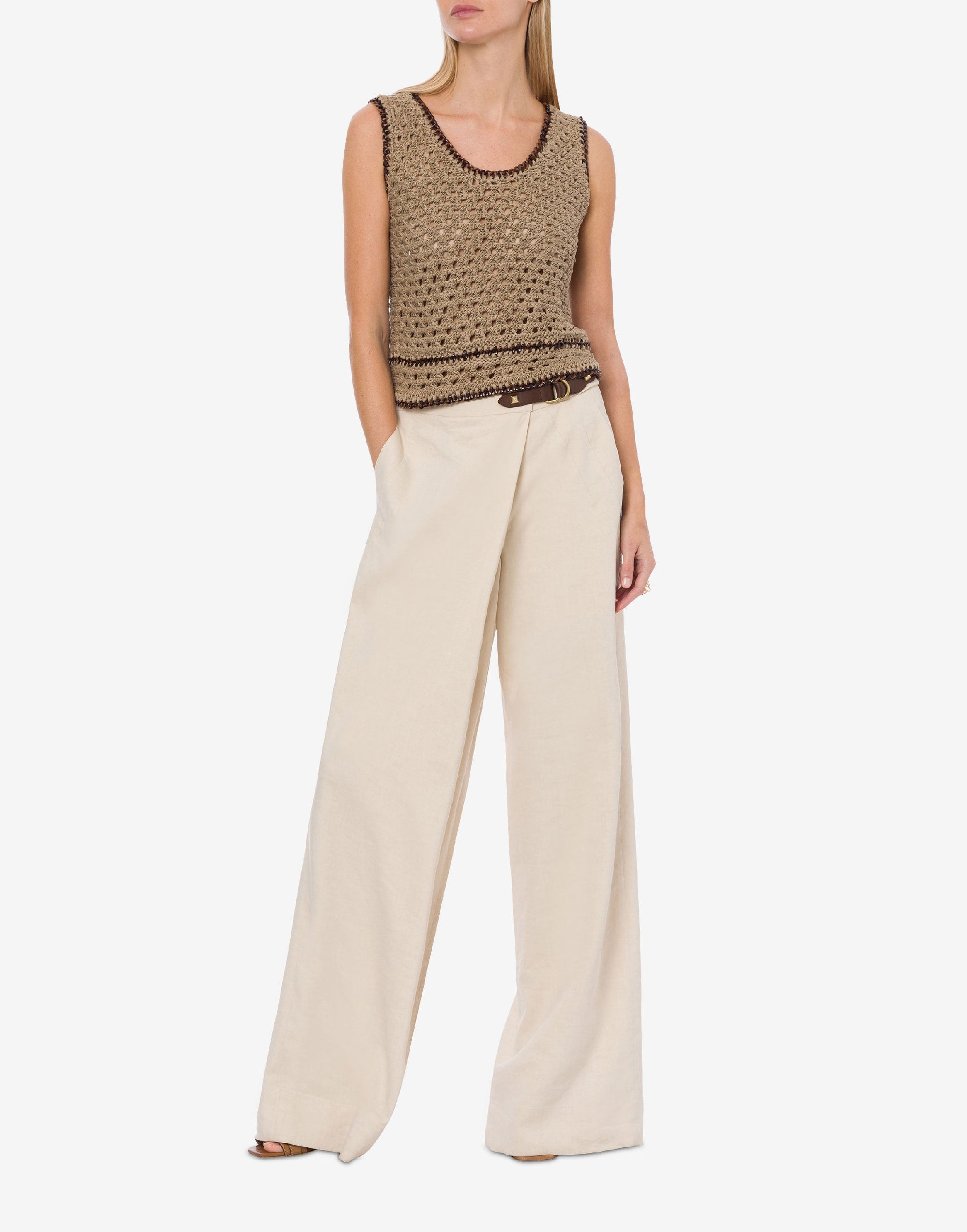 Top crochet en rubans de lin - Beige