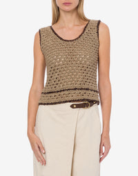 Top crochet en rubans de lin - Beige