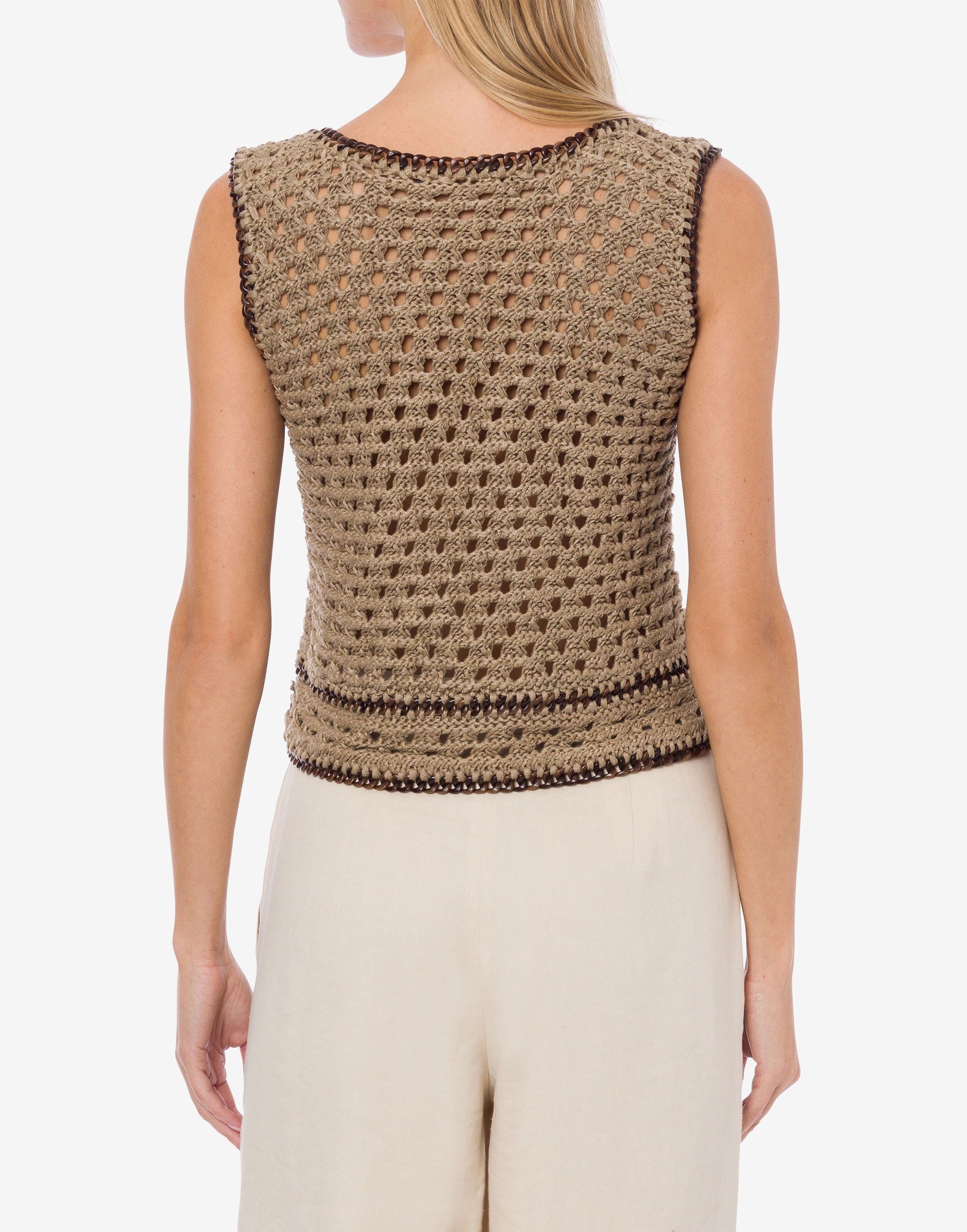 Top crochet en rubans de lin - Beige