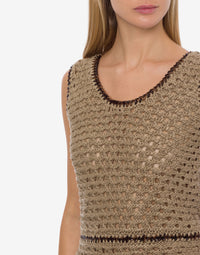 Top crochet en rubans de lin - Beige