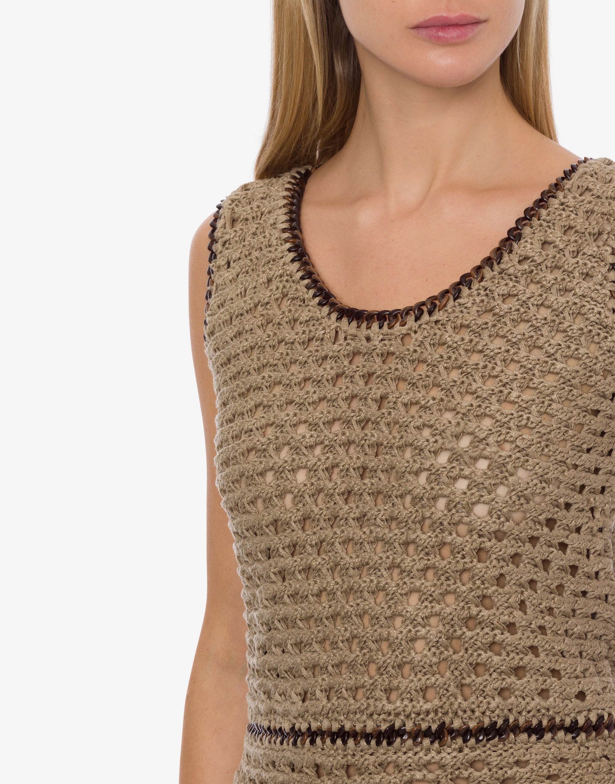 Top crochet en rubans de lin - Beige