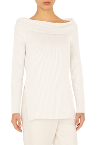 Pull en lin avec encolure drapée - White