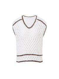 Top court crochet en rubans de lin - White