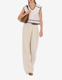 Top court crochet en rubans de lin - White