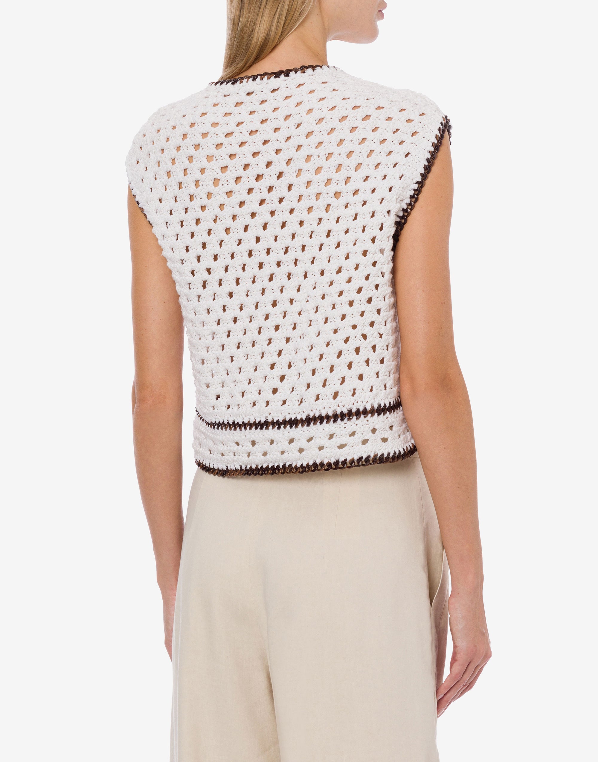 Top court crochet en rubans de lin - White