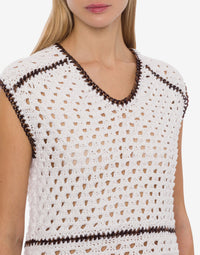 Top court crochet en rubans de lin - White