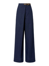 Pantalon stretch en lin mélangé - Blue