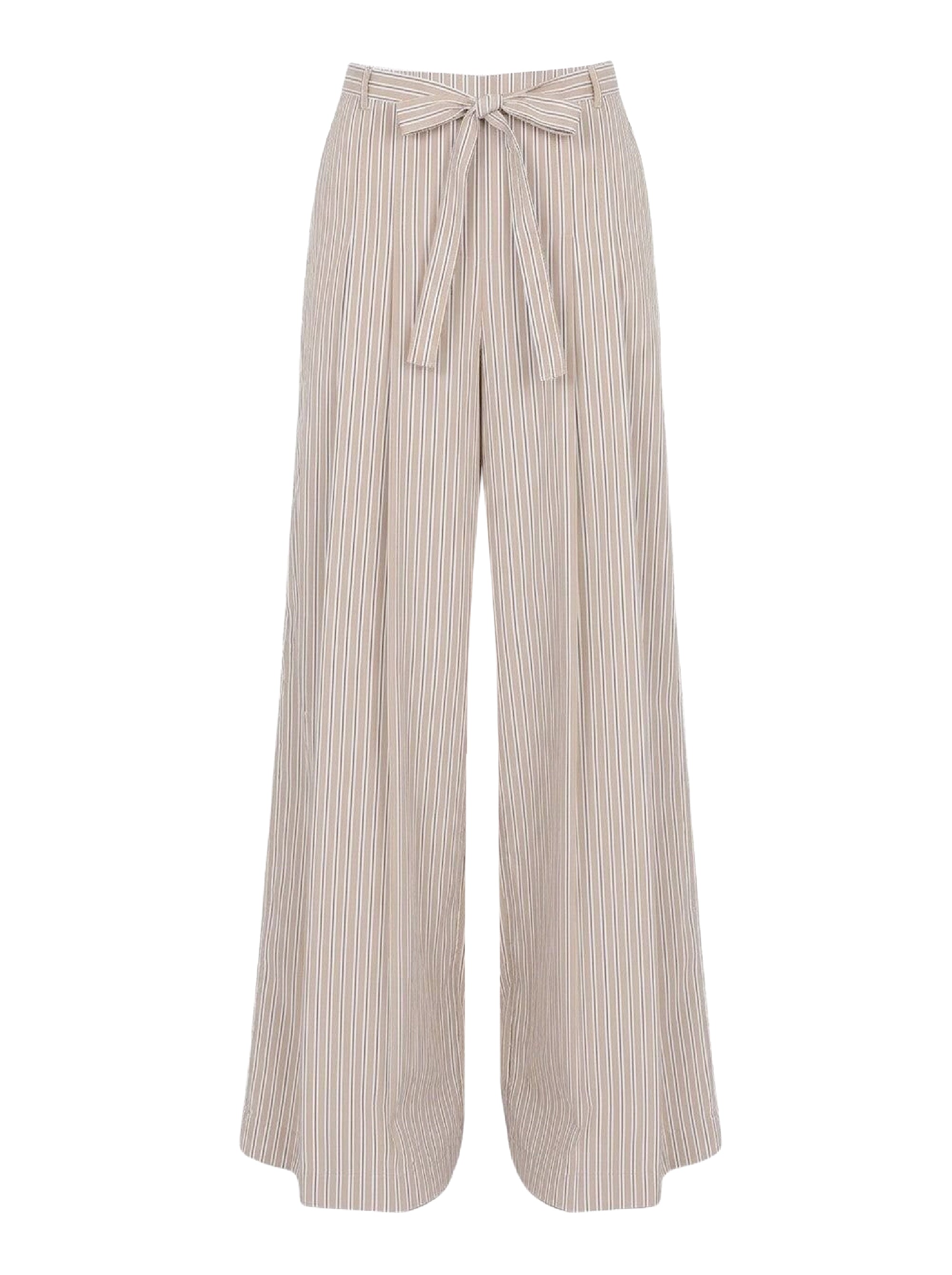 Striped poplin trousers with bow - Beige
