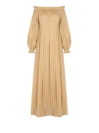 Robe longue en coton plissé - Beige