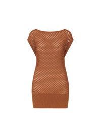 Robe courte en maille ajourée - Brown